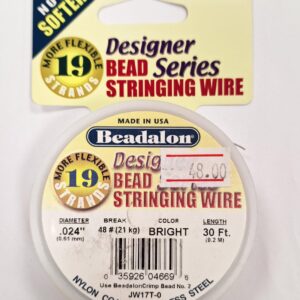 חוט Beadalon בידלון צבע אפור בהיר Bright עובי 0.24 מ"מ אורך 9.2 מטר